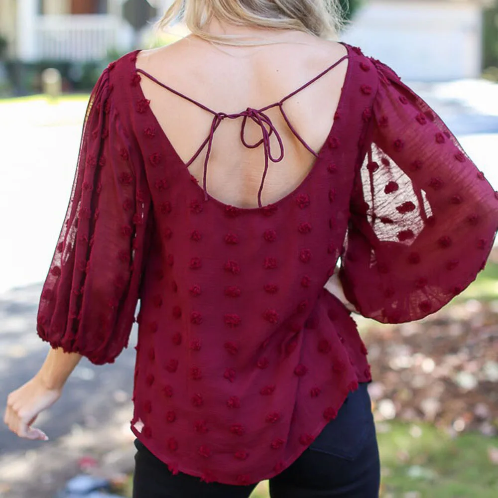 

Western Style Fashion Casual Blouse Loose Temperament Simple Designer Chiffon Solid Color Round Neck Long Sleeve 2021