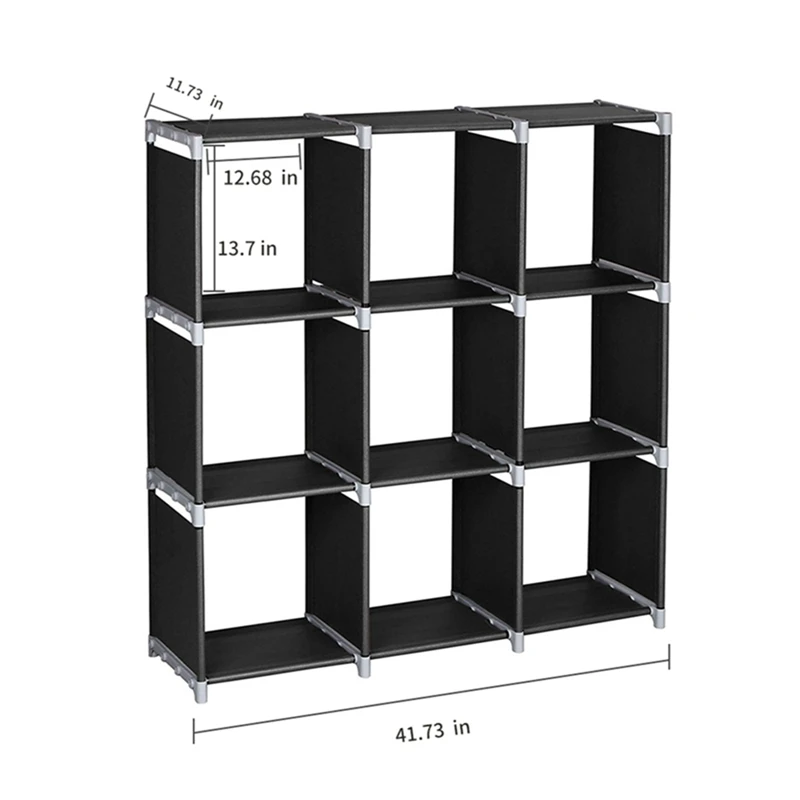 

Multifunctional Assembled 3 Tier 9 Compartment Storage Cube Closet Organizer Shelf 9 Cubes Bookcase Storage Black (9 Cubes)