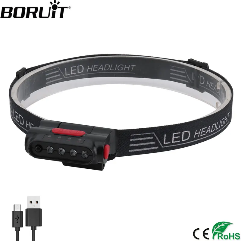 Умный индукционный светодиодный налобный фонарь BORUiT с usb датчиком движения