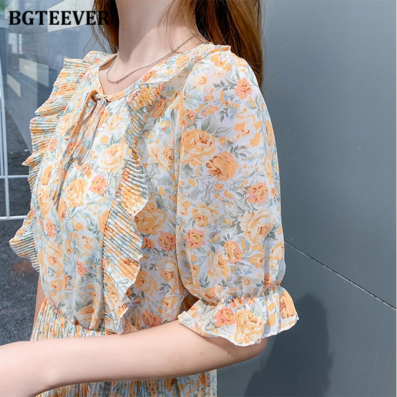 Платье BGTEEVER женское шифоновое с круглым вырезом романтичное Плиссированное