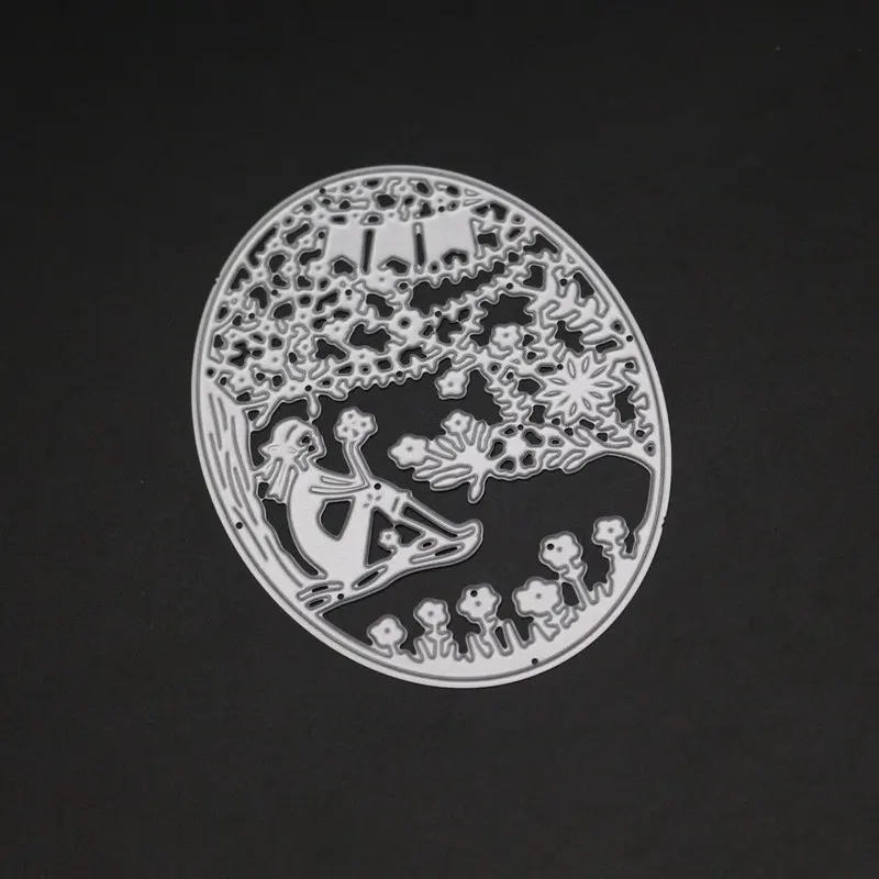 Металлический трафарет с овальной рамкой для девичьих цветов листьев украшение