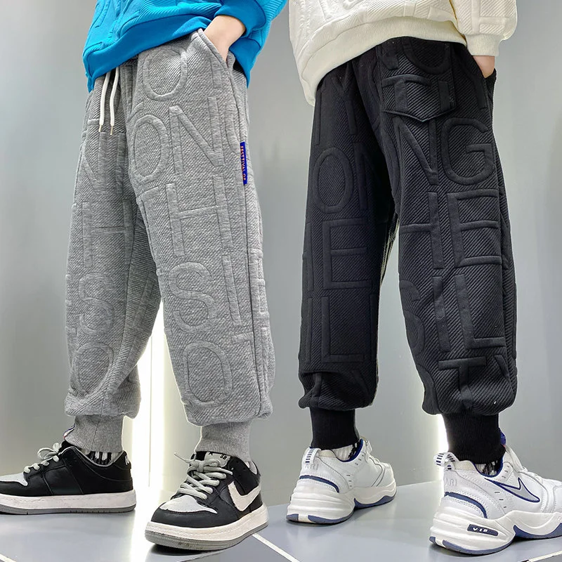 

2021 Autumn Winter Casual Letter Pattern Pants Children Solid Color Sport Loose Long Pants For Kids Teen Boy 5 6 8 9 10 12 14Yrs