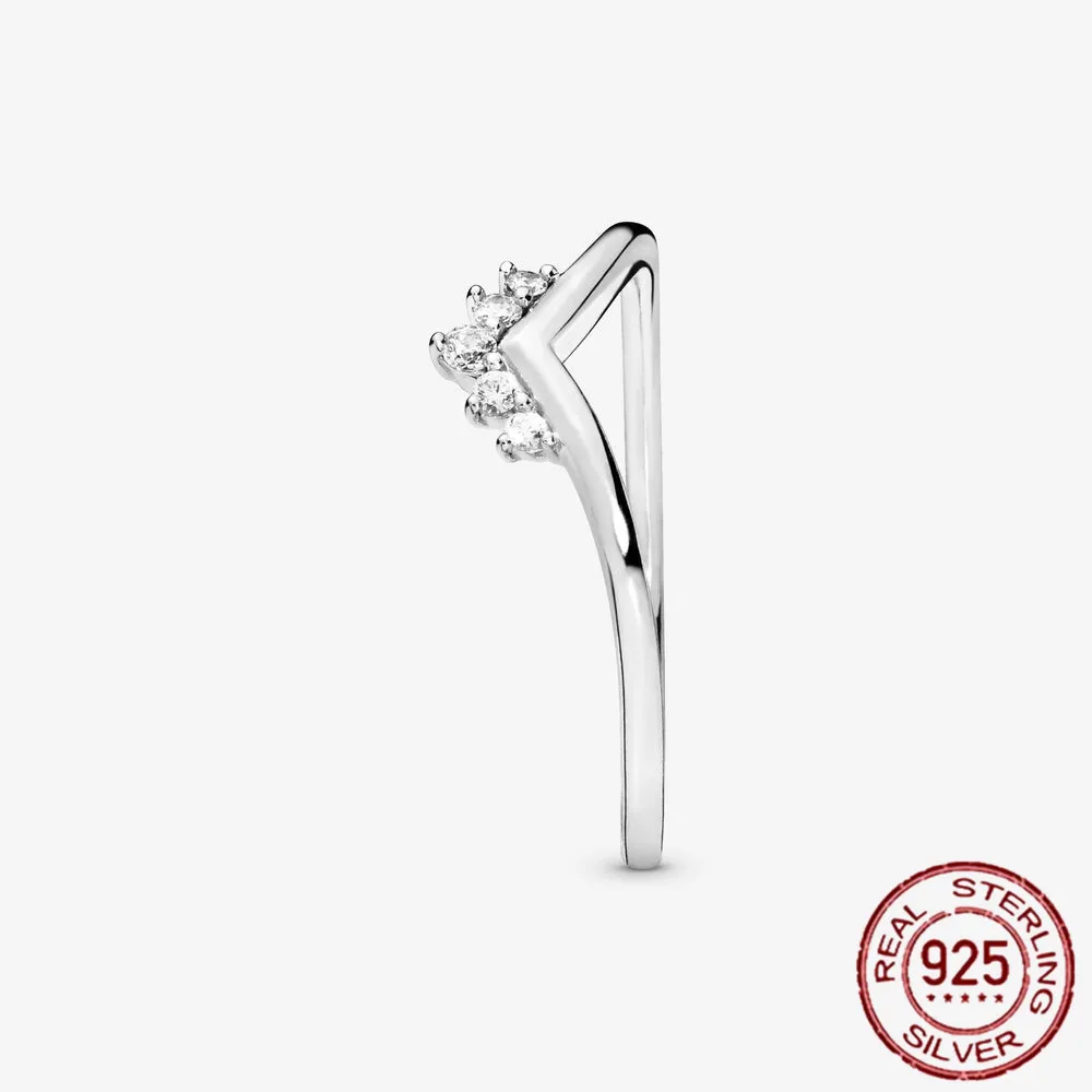 

Classic 100% 925 Sterling Silver Crown Wishing Bone Ring Sparkling CZ Rings for Women Engagement Jewelry Anniversar Party