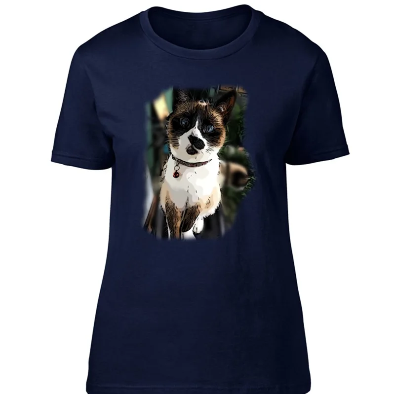 Забавный принт круглый воротник мяу футболка для мужчин Юмористические