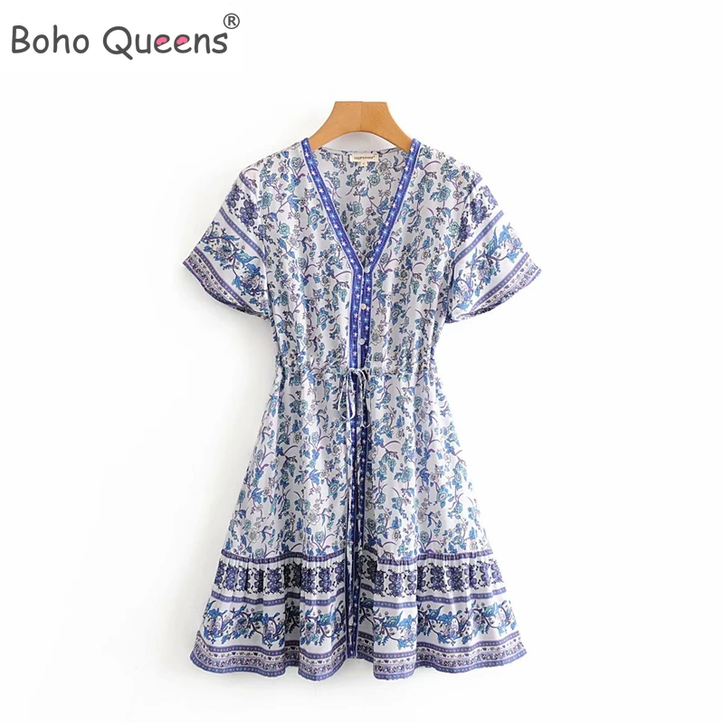 Boho Queens женский синий цветочный принт сексуальное нижнее белье с глубоким v