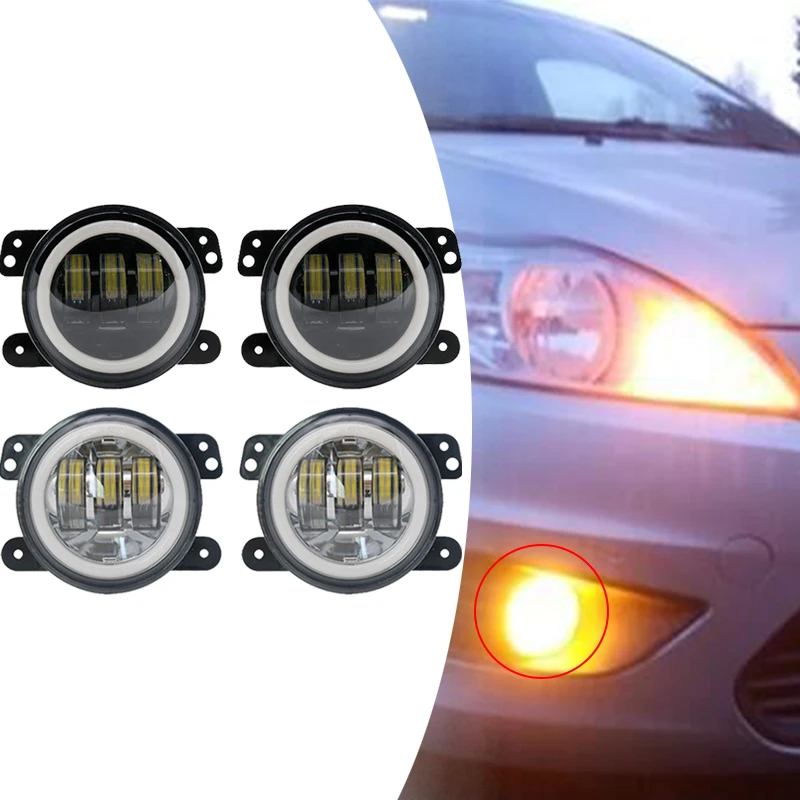 2 шт. черные 4 дюйма 12 в 30 Вт круглые светодиодные противотуманные фары с белым