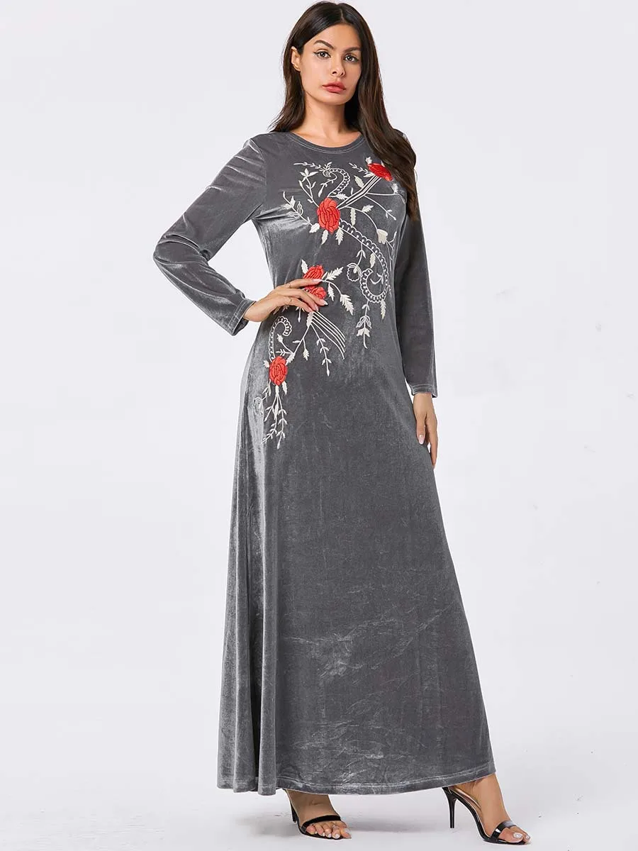 Дубай женское бархатное длинное мусульманское платье абайя зеленые макси платья