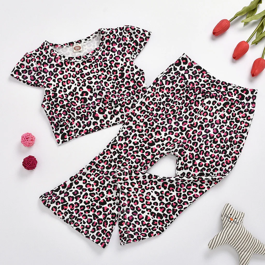 Комплект одежды из 2 предметов для маленьких девочек топы с леопардовым принтом +