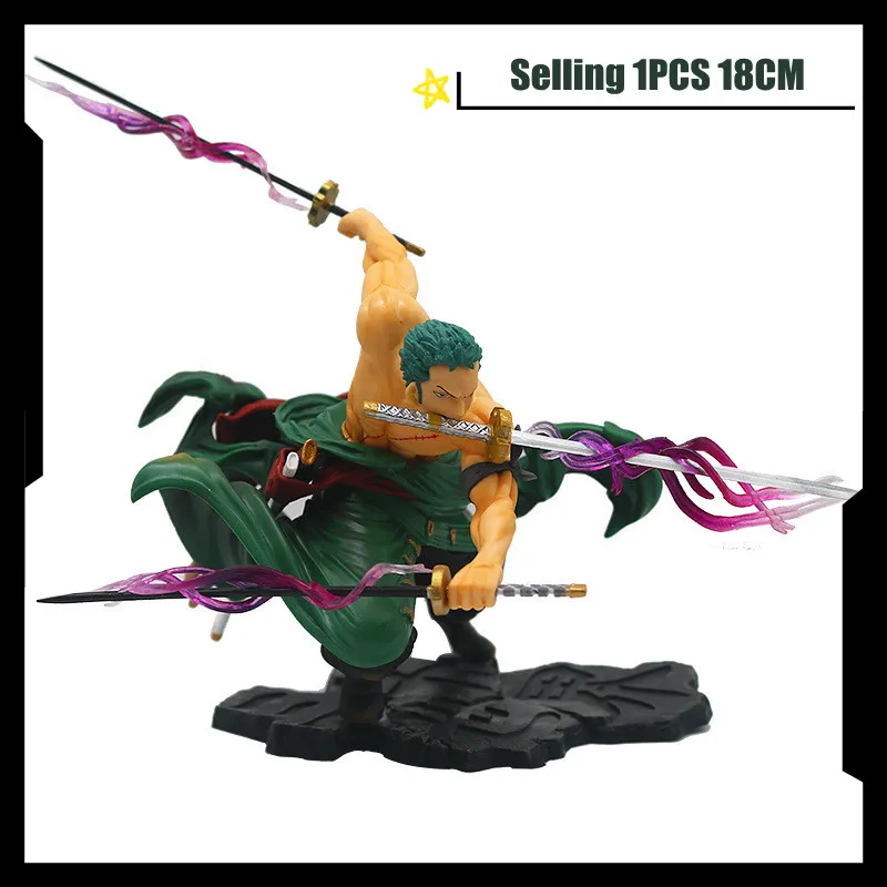 

Hot Selling 18cm One Piece Cartoon Character Roronoa Zoro Highly Restored Battle Classic Scene Pvc Model Boy Toy Birthday Gift