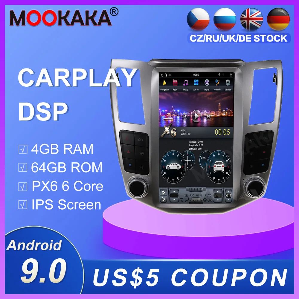 Carplay 4G + 64G Android 9 0 вертикальный экран GPS навигация для Lexus RX/Toyota Harrier 2004 2007
