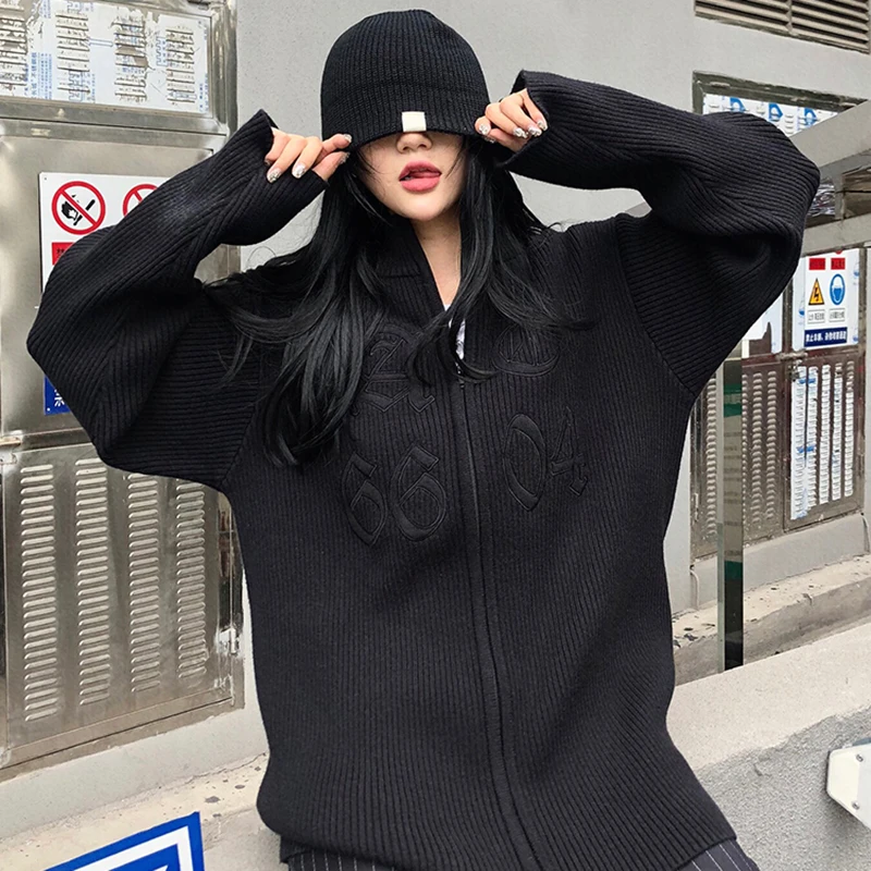 Новинка женский кардиган средней длины с воротником-стойкой и молнией свитер