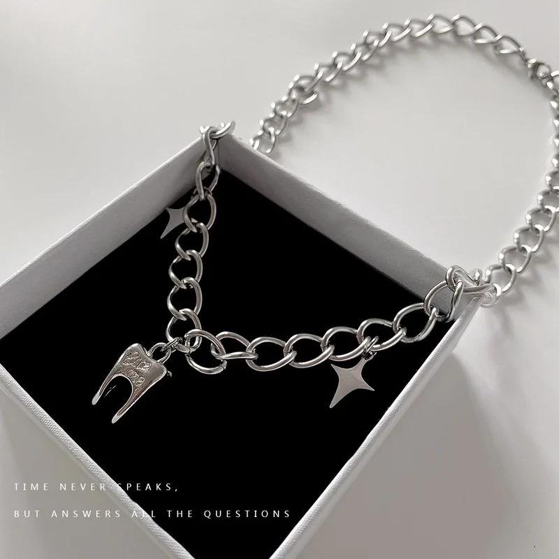 Ожерелье с зубами женские ожерелья со звездами Женская цепочка Кулон Простые