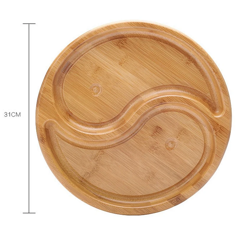 

Wooden Round Fruit Tray Multi-Grid Platter & 3L Stainless Steel Rubbish Bin Step Trash Can