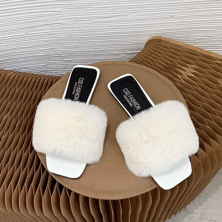 

Autumn Fashion Women Plush Slippers Flat-bottomed Convenient Wear-resistant Sandals Slippers Size 42 Yellow Comfortable Flats