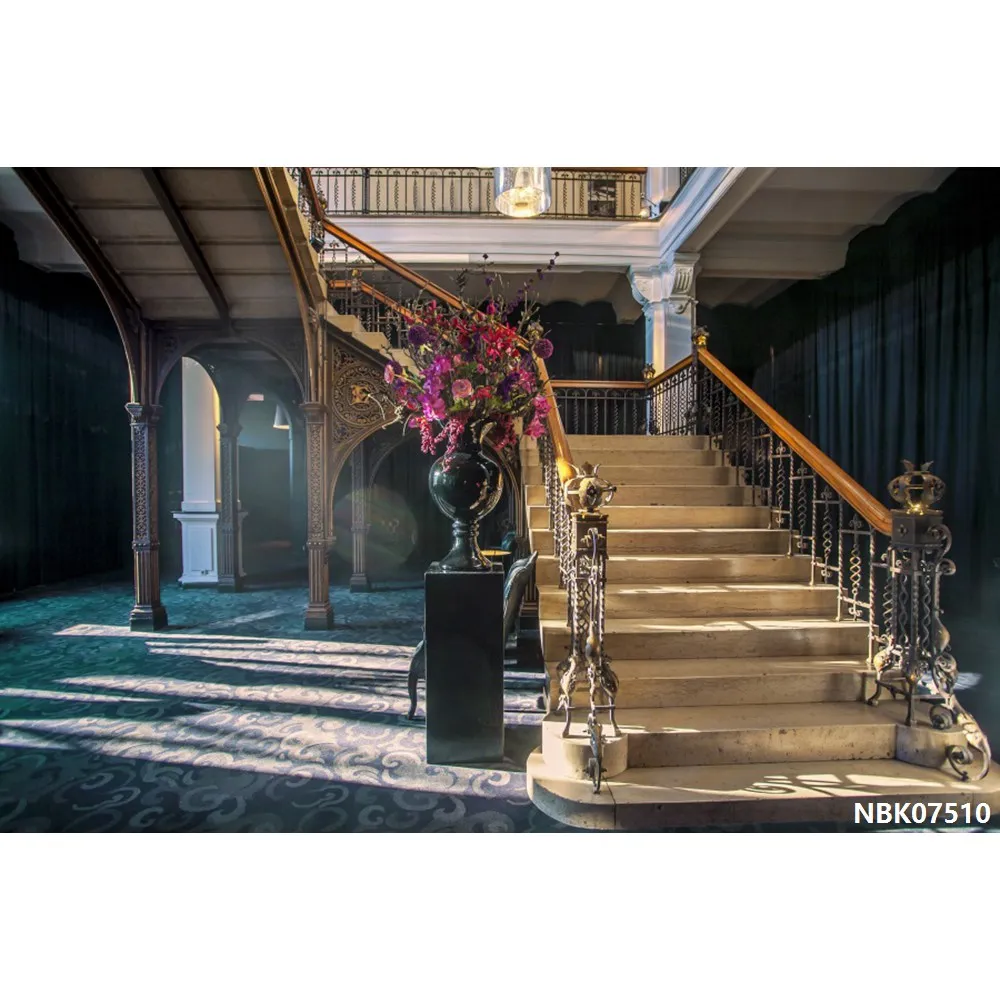 Laeacco Palace Interior Stairs Lamp Pillar Decoration Photography Backgrounds Customized Photographic Backdrops For Photo Studio - Цвет: NBK07510