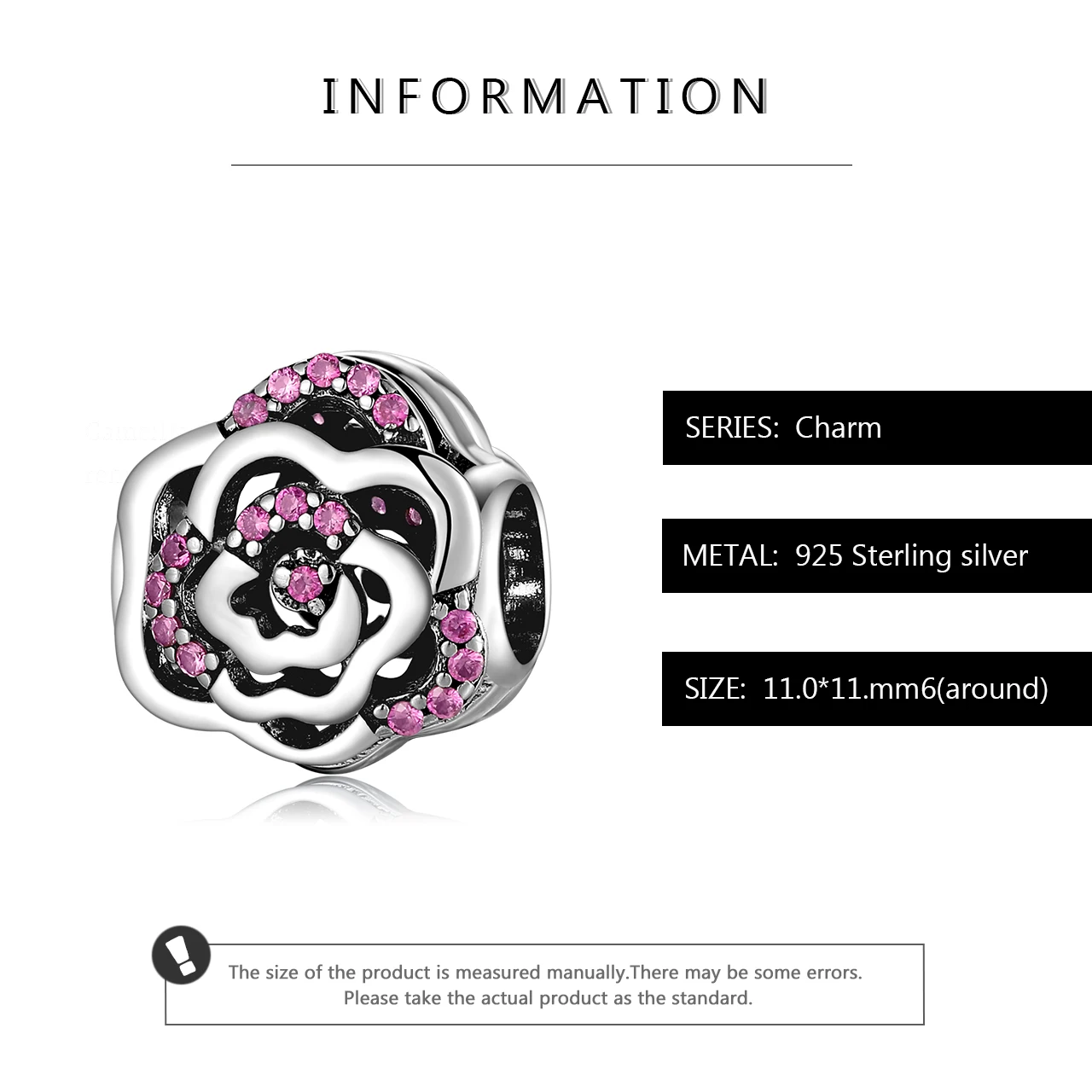 Blooms rose Flower Charms Pink Zircon Round 925 Sterling Silver Beads Fit Original women Bracelet fine Jewelry Gift | Украшения и