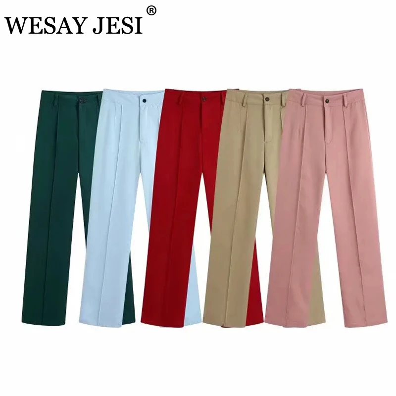 

WESAY JESI Women's Clothing 2021 TRAF Straight Pants Office Wear Multicolor Pockets Vintage High Waist Zipper Female Trousers