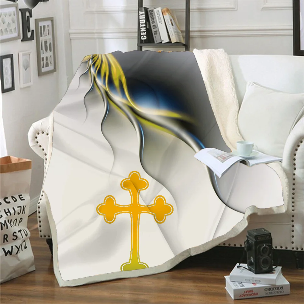 

New Fashion Cross 3D Printing Plush Blanket Printing Flannel Bed Linen Soft Blanket Retro Square Picnic Soft Blanket