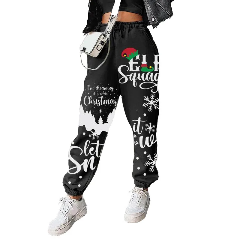 

Christmas Print Fitness Sports Pants Women Loose Harem Trousers 2021 Autumn Winter New Fashion Casual Trousers Lady Cotton Pants