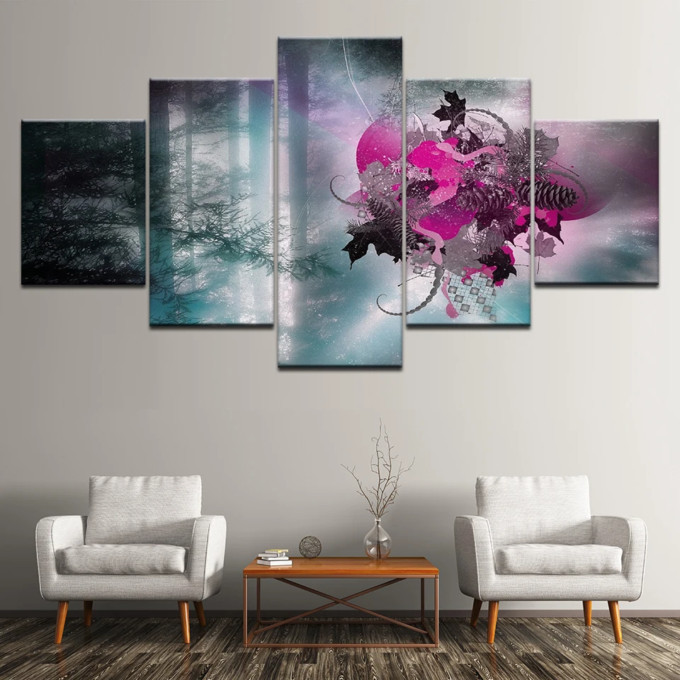 Картина на холсте туман лес с художественной абстрактной иллюстрацией 5 шт.