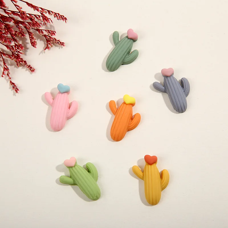 

10pcs 6 Colors Cute Heart Cactus 3D Nail Resin Charms Flatback Nail Art Plant Design Rhinestone Slimes For UV Gel Nails Supply