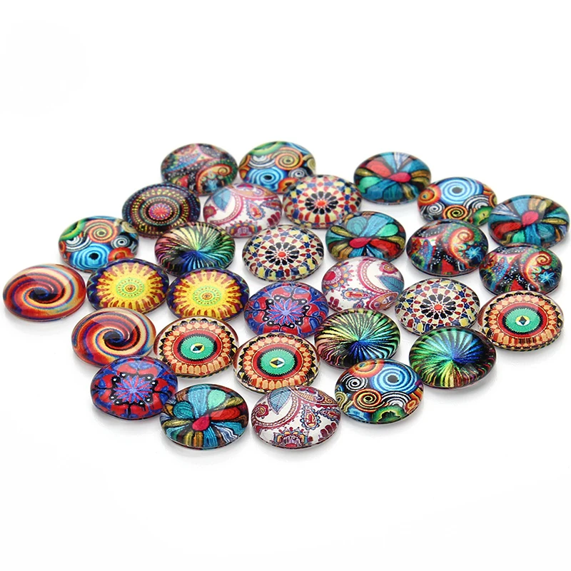 30pcs/set Round Glass Cabochon Dome Rainbow Pattern Photo Flatback Embellishment Crafts DIY Jewelry Making 10/12/14/18/20/25mm | Украшения
