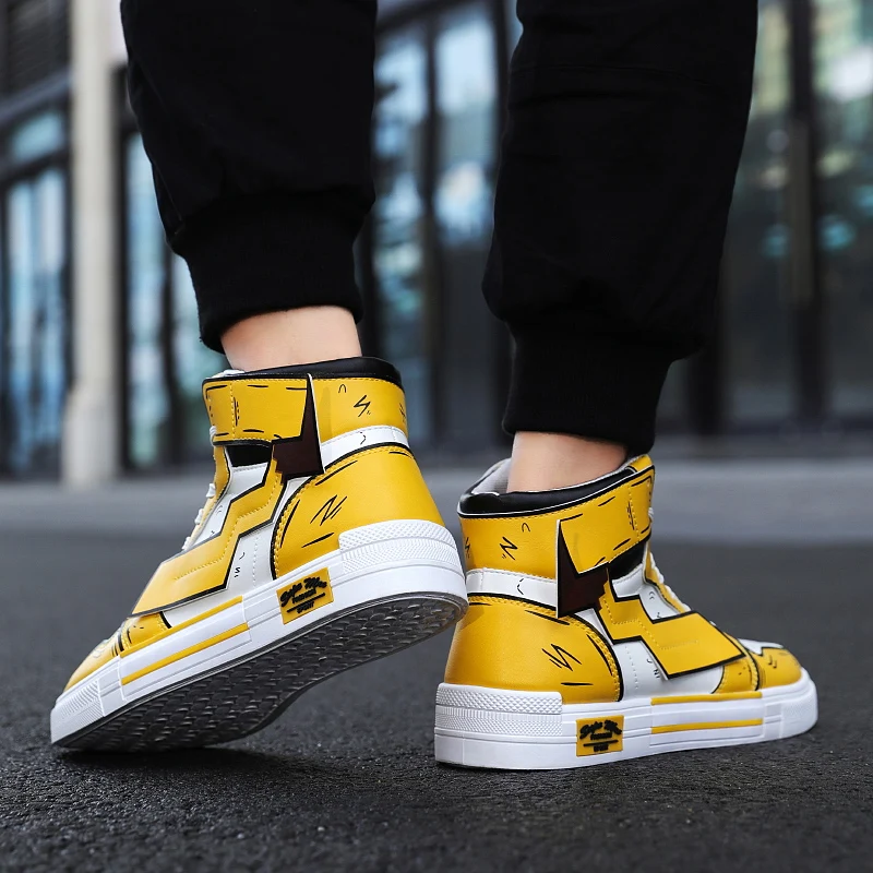 

Spring Pikachu Shoes Men's High-top Sneakers Korean Fashion Casual Sports Shoes Men Casual Boots Adult Running Shoes