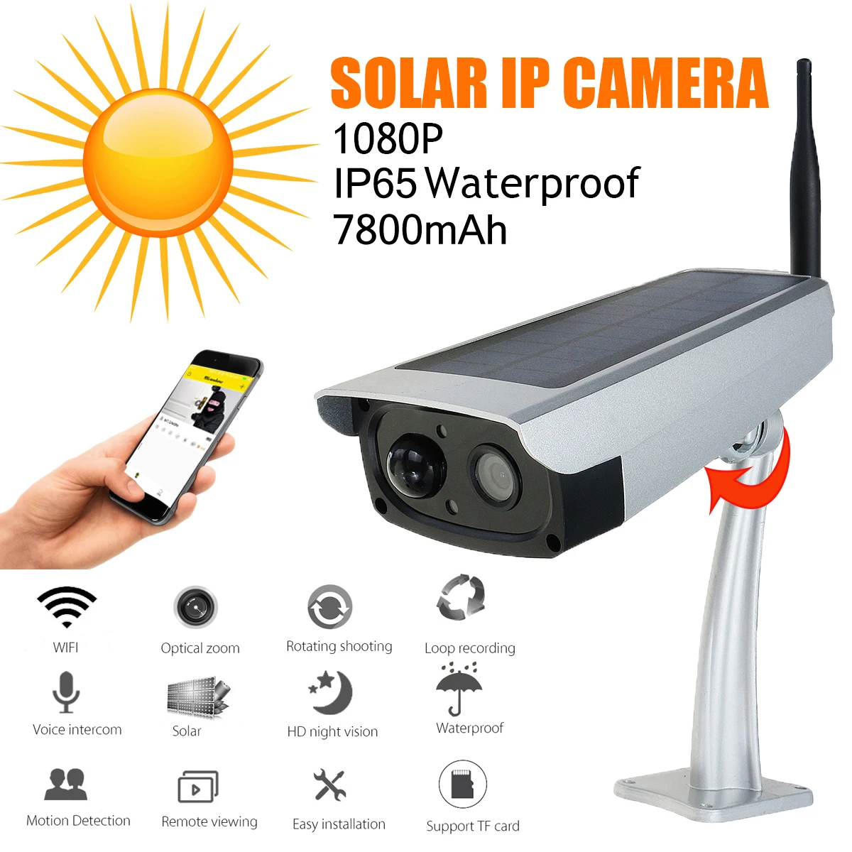 HD 2MP 1080P Waterproof Indoor and Outdoor WIFI Wireless Solar Surveillance Security CCTV Camera Video Recorder Supports 64GB |