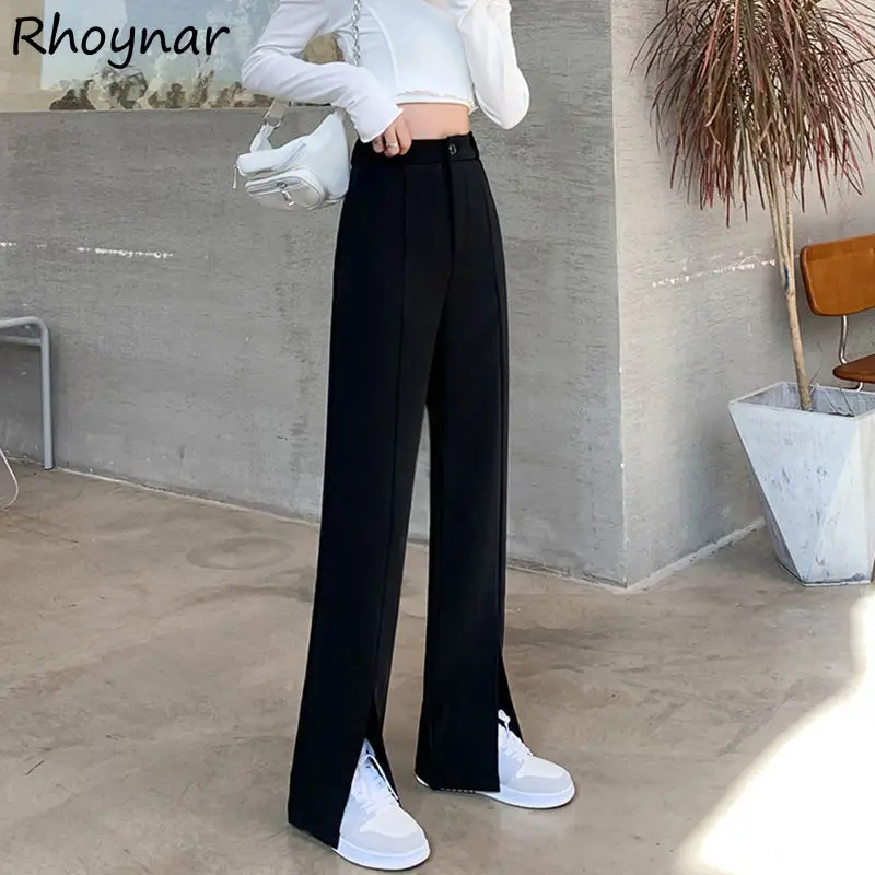 

Casual Pants Women Autumn High Elastic Waist Front-slit Solid Cozy Simple All-match Vintage Feminino Draped Basic New Trousers