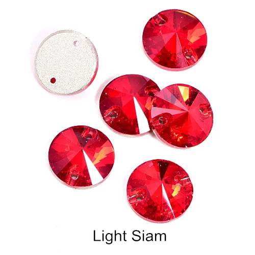 T227-Light Siam 40pcs AAAAA Quality 12mm Round Rivoli Glass Sew On Rhinestones Flatback Crystal Sewing Strass for DIY Wedding Dress B1248 - Цвет: T227-Light Siam