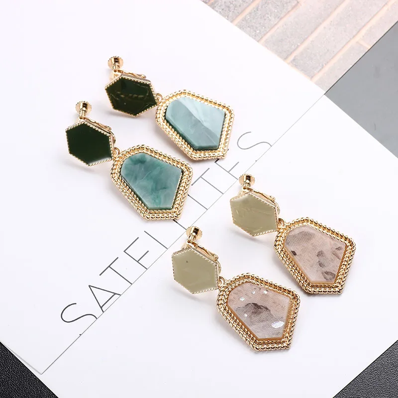 Винтажные серьги клипсы зеленые большие висячие без винта для пирсинга