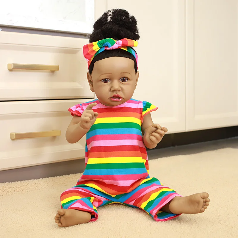 

New 60CM Realistic Reborn Baby Doll Girl 24''Full Silicone Body Newborn Baby Dolls With Brown Eyes Vinyl Bonecas Toys For Kids