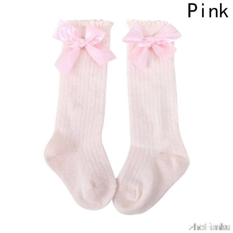 

2021 Kids Socks Toddlers Girls Big Bow Knee High Long Soft Cotton Lace Baby Kniekousen Meisje
