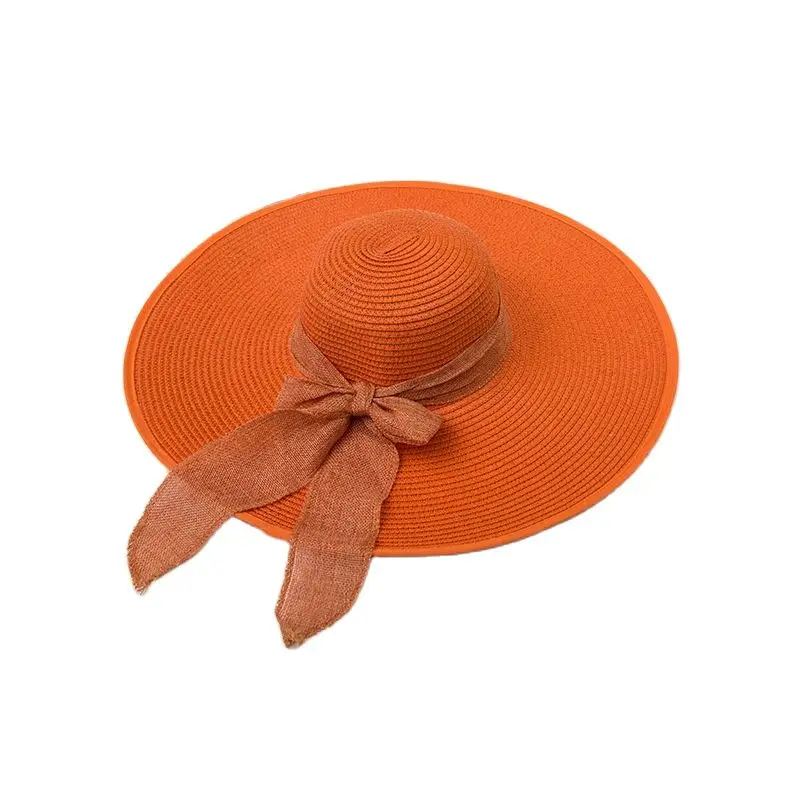 

Summer Women Korean Style Oversized Brim Bow Straw Hat Outdoor Sunshade Fashion Casual Ladies Sun Cap