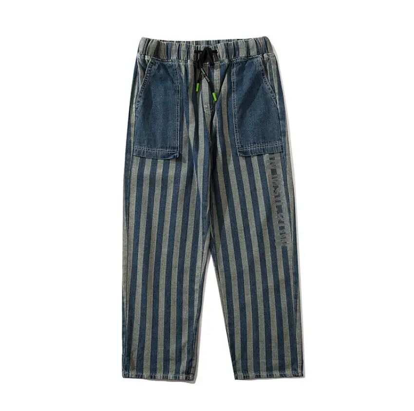 

Striped Jeans Men Denim Overalls 2021 Straight Punk Hip Hop Streetwear Plus Size 5XL Denim trousers Pantalon Homme w1579