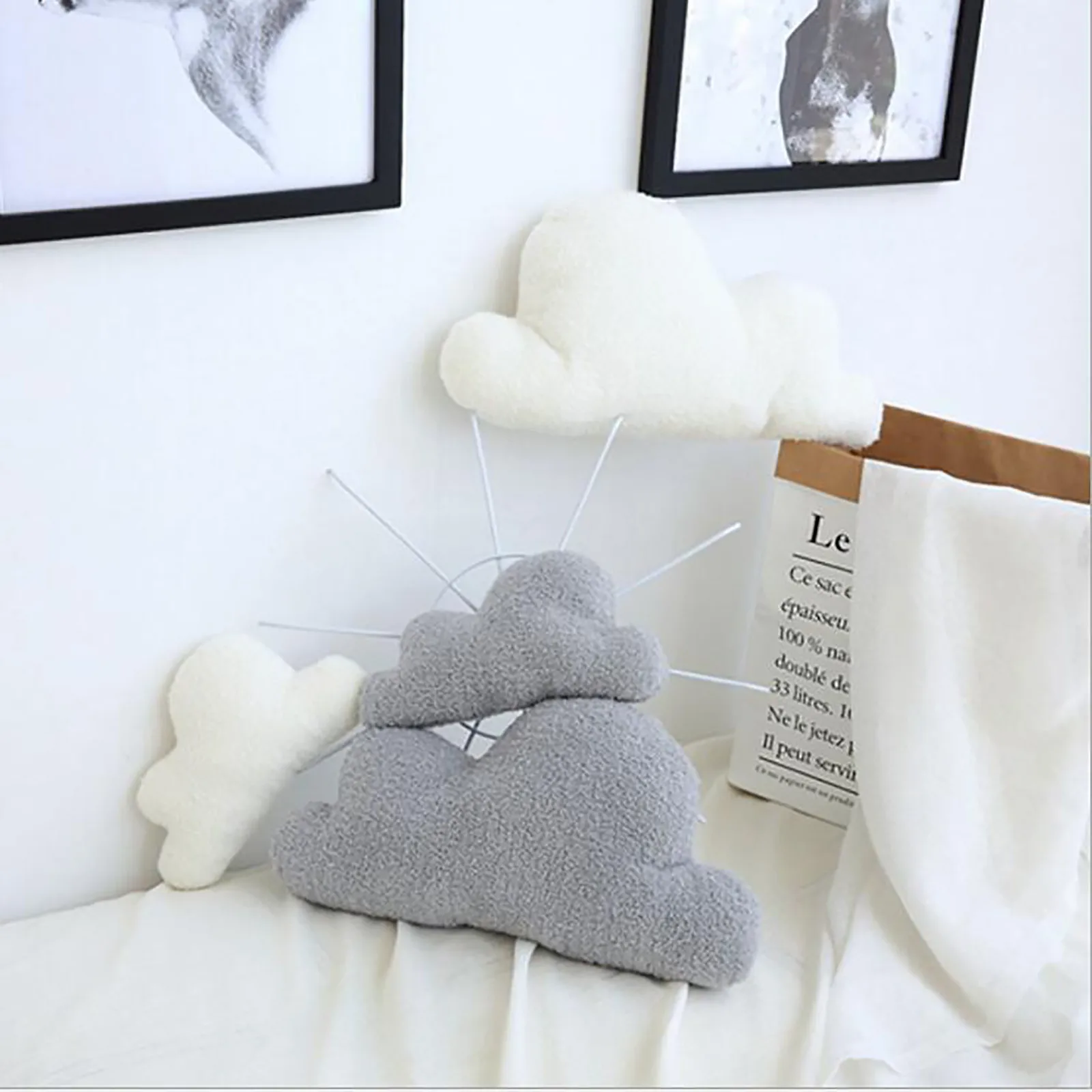 

15 Inch Lovely Cloud Pillow Clouds Shaped Throw Pillows Soft Velvet Plush Waist Rest Cushion Bedrest Reading Pillows Bedroom Toy