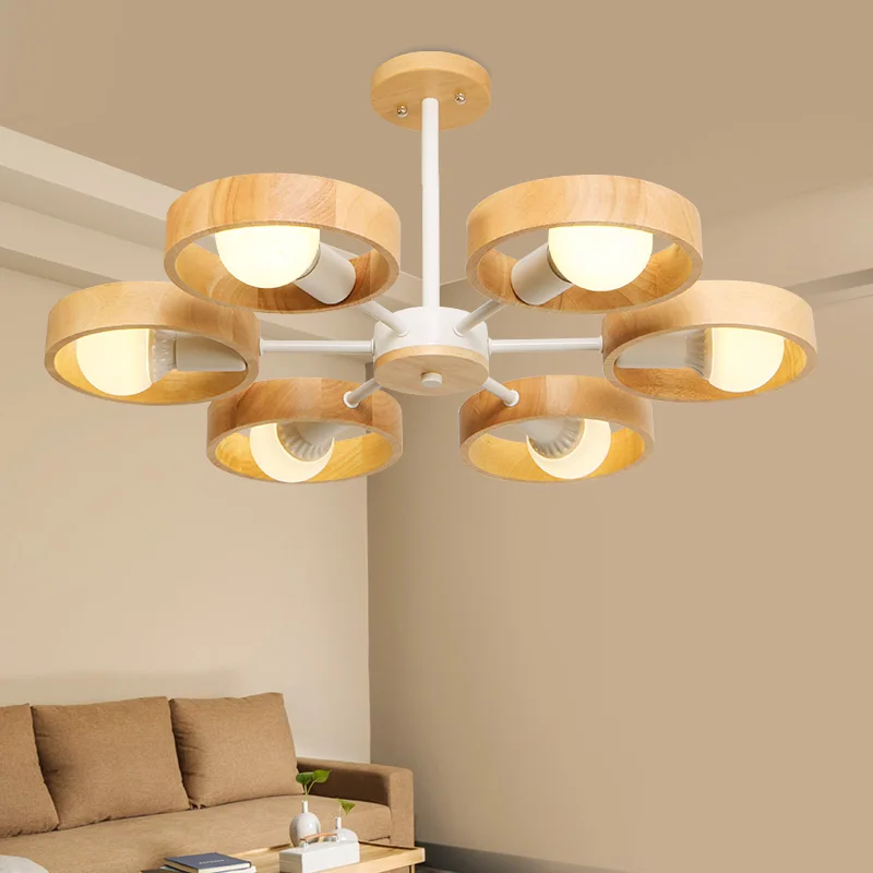 Candelabro de madera Escandinava con rotación de 360 grados, lámpara redonda E27 creativa para el hogar, luz de montaje empotrada en blanco y negro