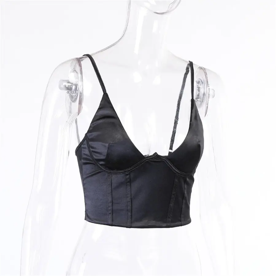

Women Sexy Black Corset Tops Streetwear Spaghetti Straps Bodycon V Neck Camis Punk Casual Summer Basic Cropped Camisoles