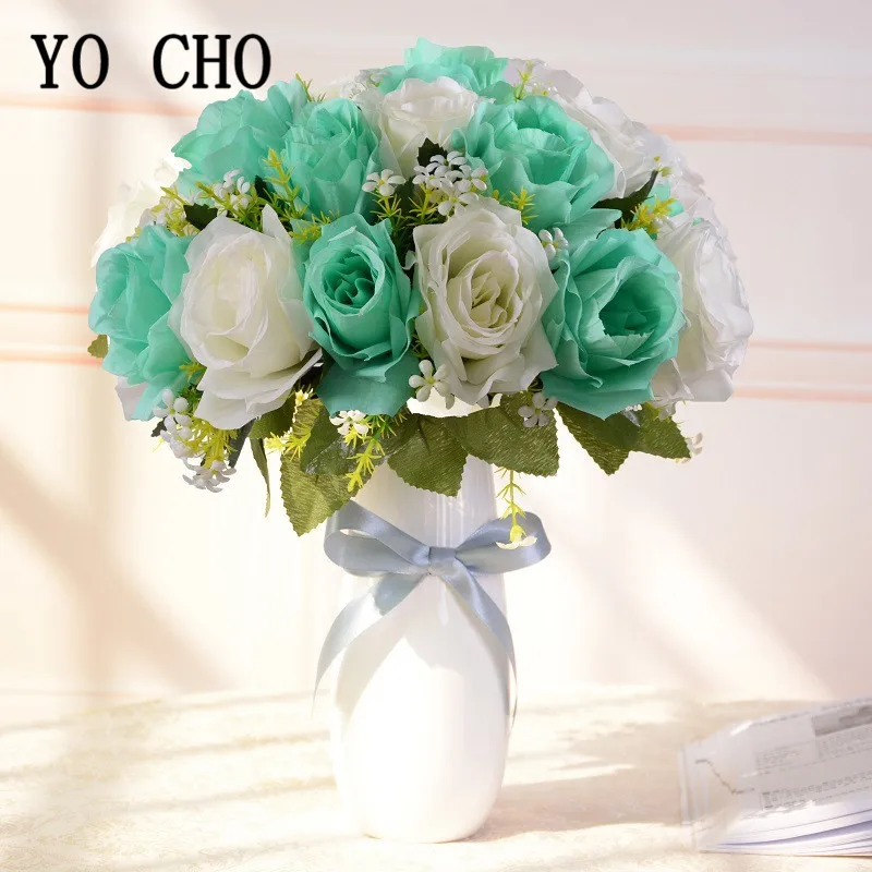 

18 Heads/Bundle Artificial Roses Bridal Bouquet Silk Rose Decorative Flower Wedding Party Home New Year Decor Fake Roses Flowers