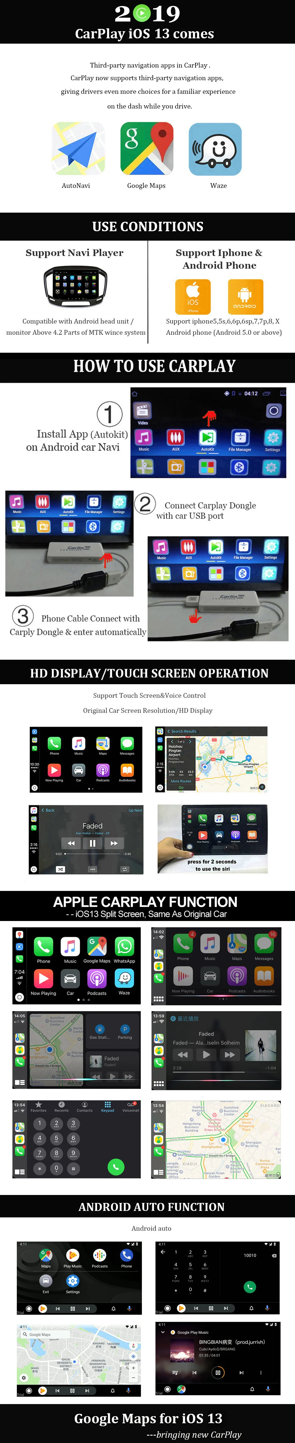 Carlinkit USB Apple Carplay ключ для Android Авто iPhone iOS12 Carplay Поддержка Android автомобильный навигационный плеер
