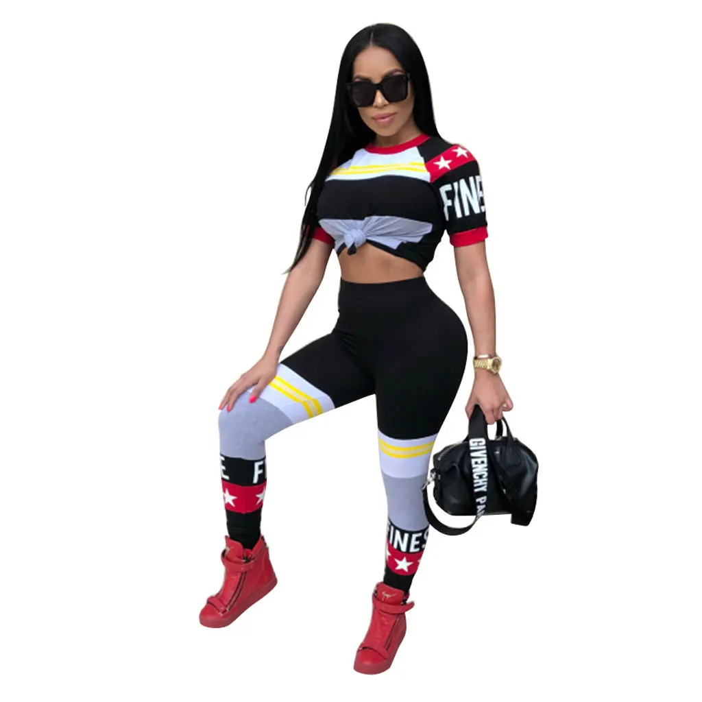 Комплект женский с принтом летняя мода Сексапильный Повседневный 2 шт. костюм