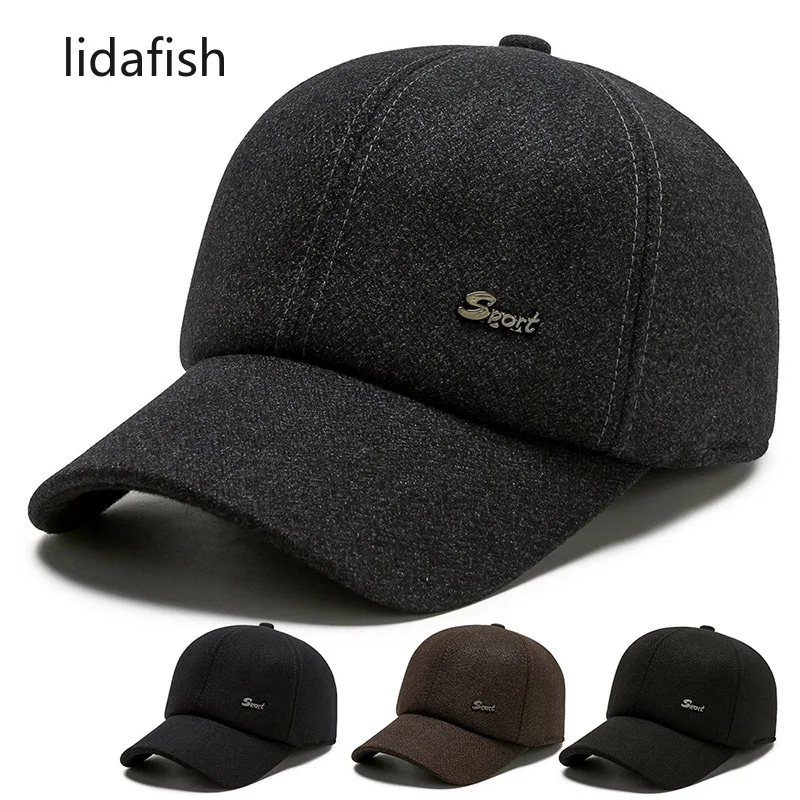 

lidafish Middle-aged Men Baseball Cap Winter Warm With Ear Flaps Dad Hat Outdoor Adjustable Snapback Hip Hop Hat