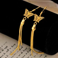 long tassel butterfly women dangle earrings yellow gold filled charm jewelry gift