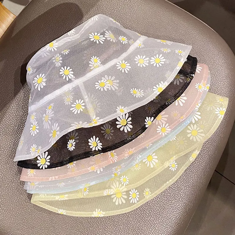 Летняя Солнцезащитная шляпа с сетчатыми цветами Милая женская в рыбацком стиле