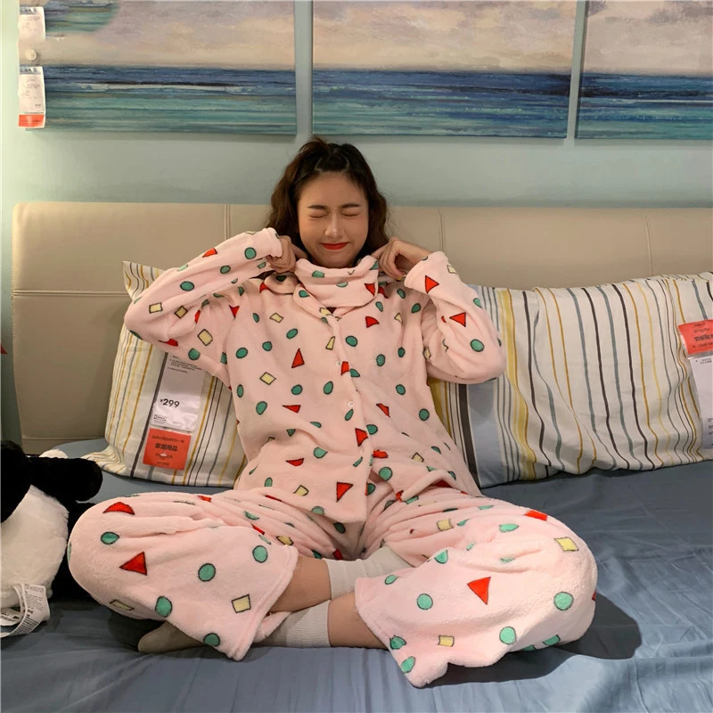 Пижамный комплект Женский новый зимний Повседневный Модный из двух предметов с