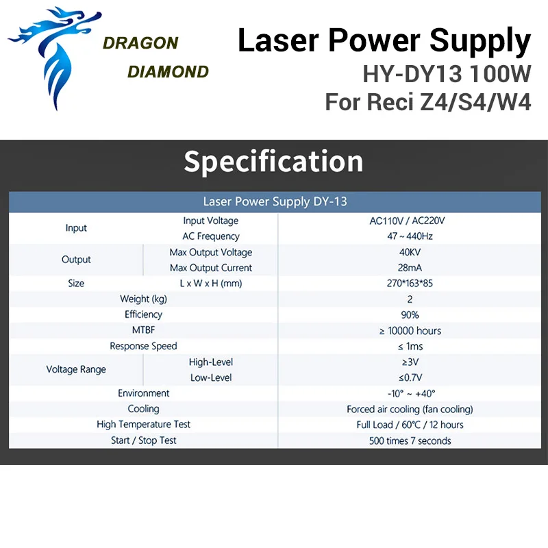 Dragon Diamond DY13 Co2 лазерный блок питания для RECI W2 100 Вт лазерная трубка co2
