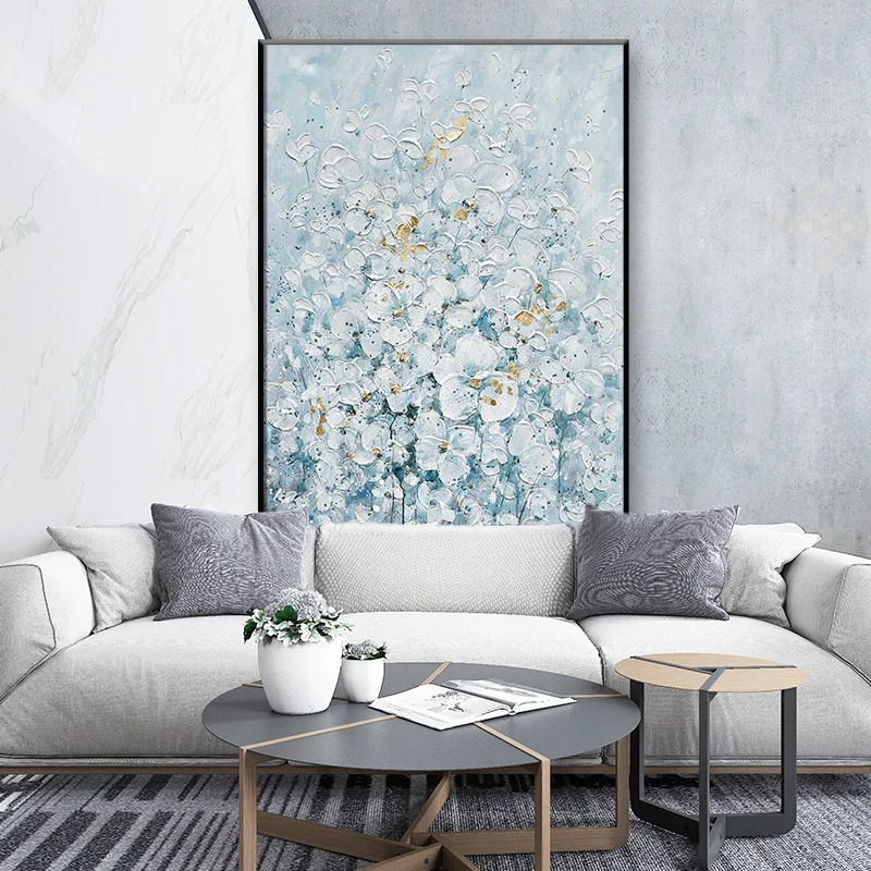 

Abstract Blue Flower Knife Oil Painting Posters Canvas Pictures On The Wall Vintage Home Decor For Modern Living Room Decoration