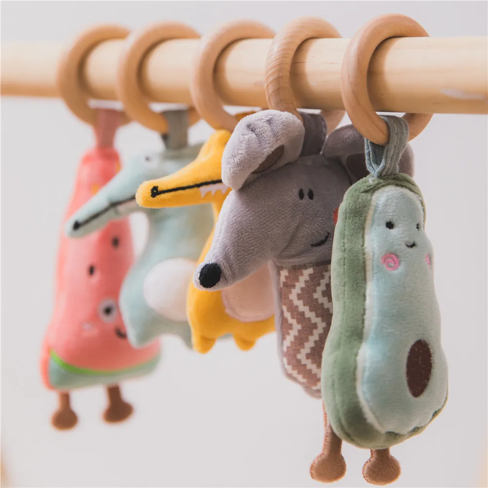 

1pc Baby Rattles Wooden Pendant Mobile Baby Toys Children's Fitness Frame Pendant Stroller Accessories Cartoon Infant Toy