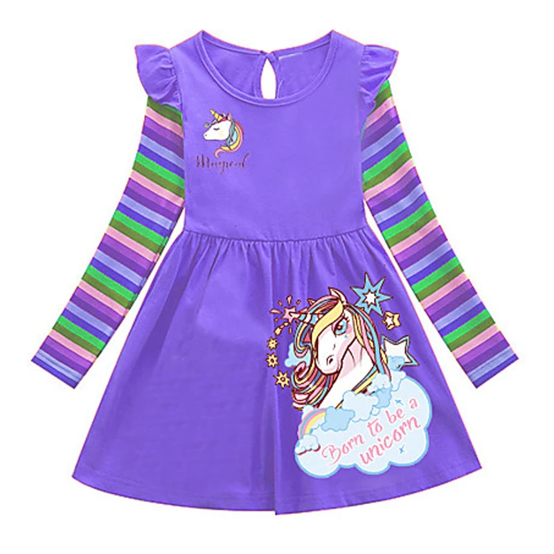 Осень 2019 платье с длинным рукавом и единорогом для девочек в европейском стиле
