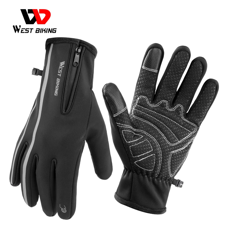 

WEST BIKING Winter Cycling Glove Full Finger Touch Screen Unisex Gloves For Men Windproof Ski MTB Bike Mitten Anti-slip Gloves